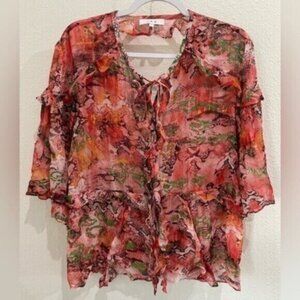 IRO Feminine Ruffle Blouse Designer Preppy Dainty Flare Sleeve Colorful